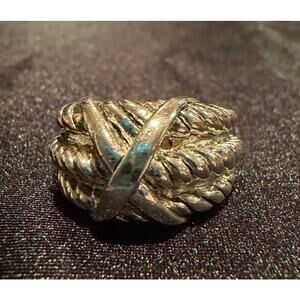 Silver Tone Ring "X" Crossover Ring with a Cable Chain look Branded “Best”